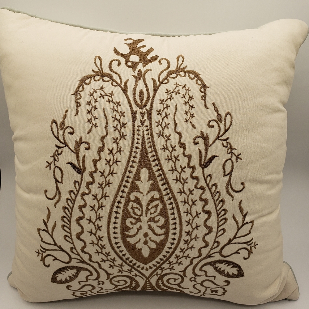 Living Quarters Throw Accent Decorative Pillow 18"x18" Gold Scroll on Ivory.